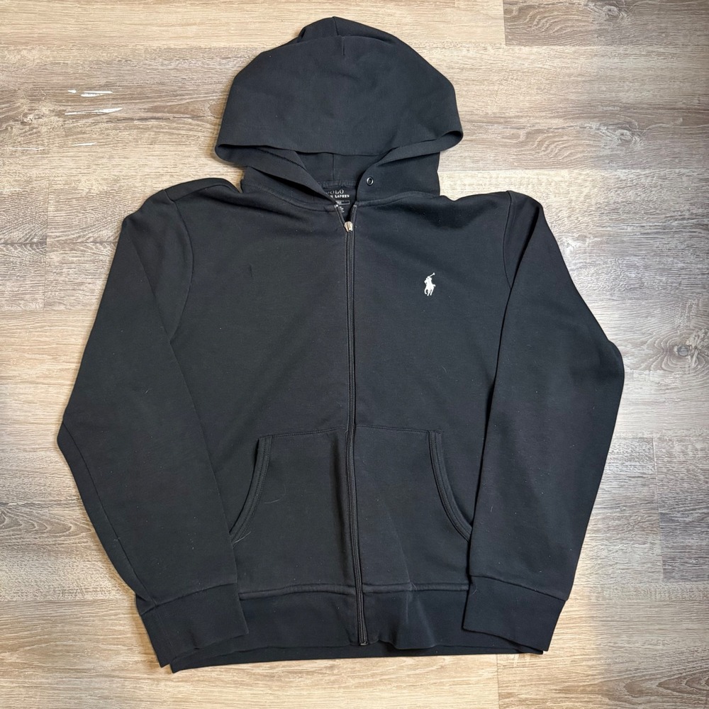 Polo Ralph Lauren Mens Full Zip Hoodie Black White Pony Logo Medium RN41381